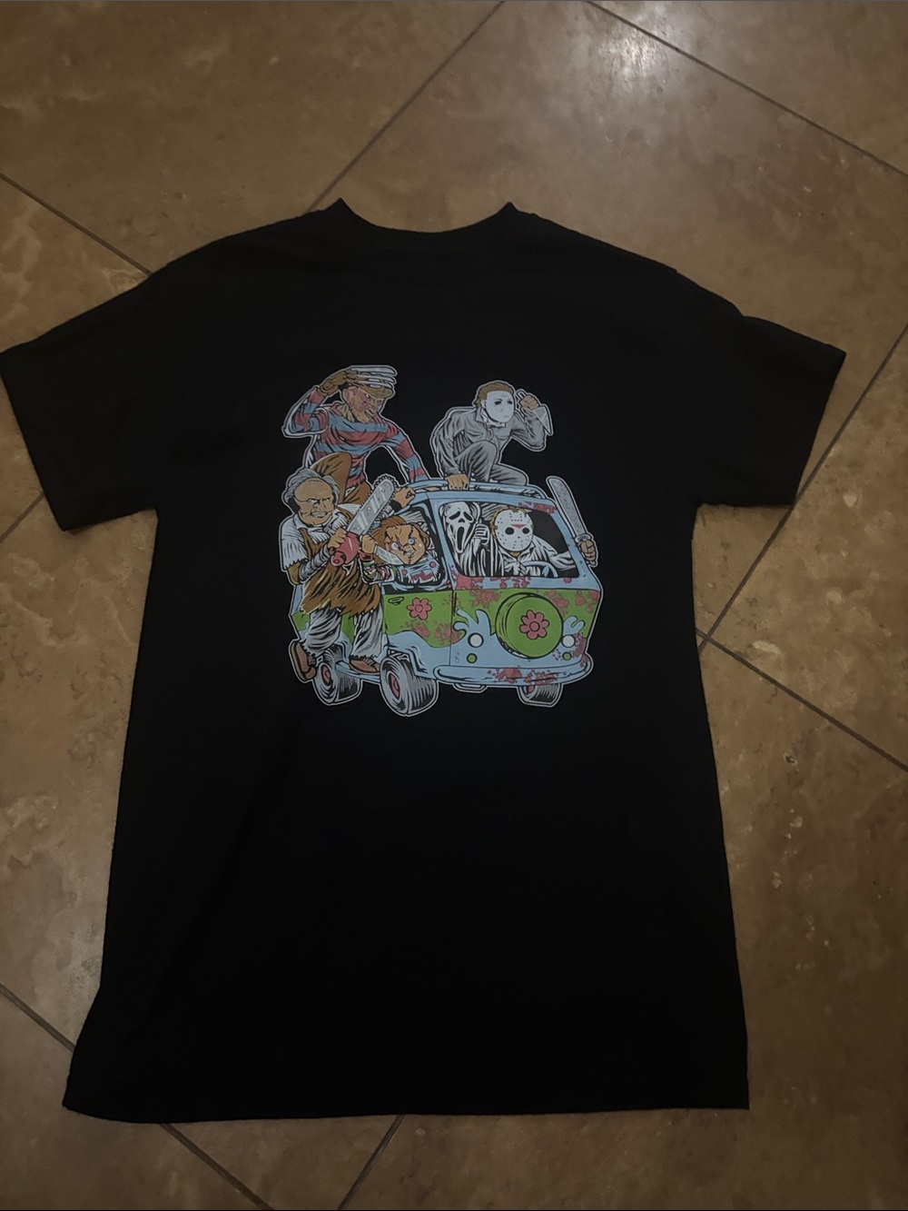 Black Graphic Horror Characters on Van Tee